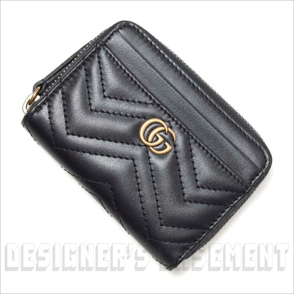 GUCCI black Matelasse Chevron leather GG MARMONT zip around ID window wallet NIB - Picture 4 of 6